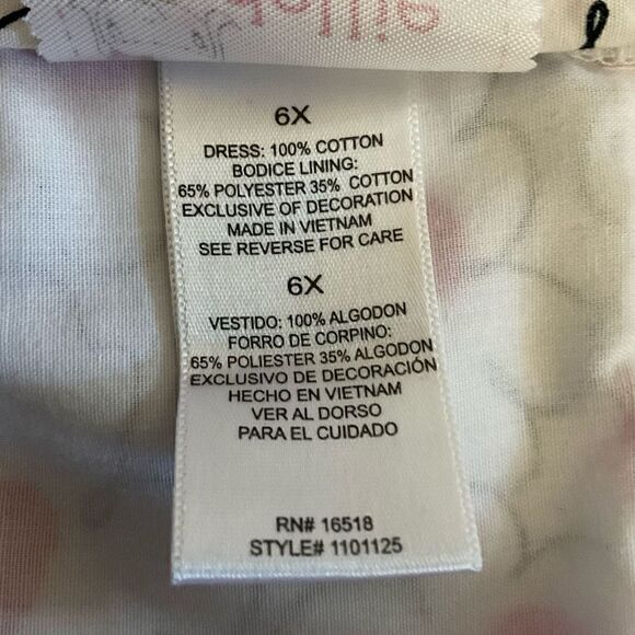 Dollie & Me Girls Dress Button Back Tie Sash White Pink Black Floral Children 6X - Picture 4 of 10